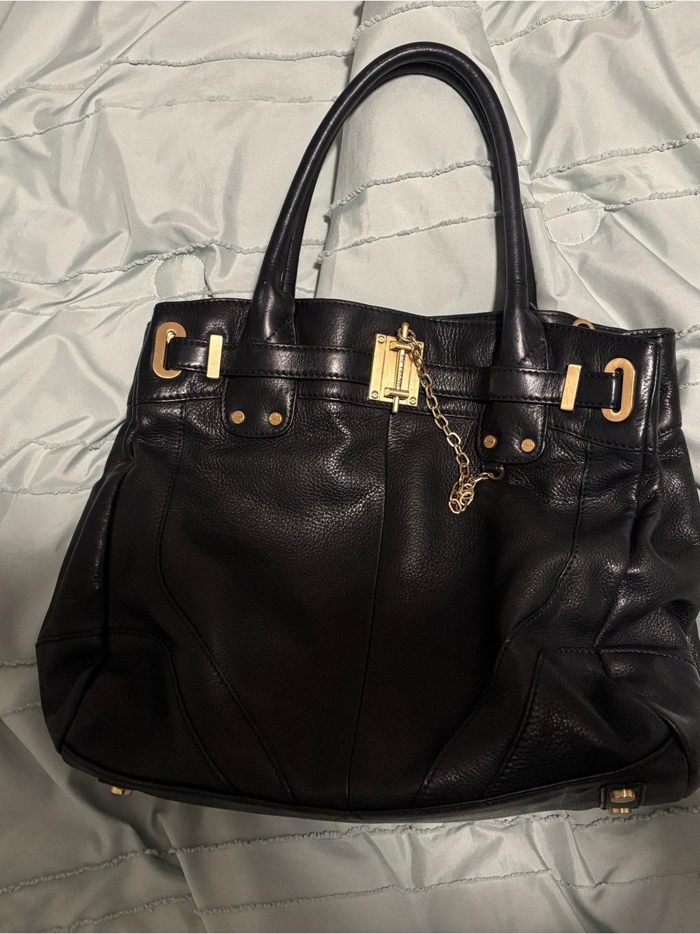 Rachel Zoe Black Leather Tote with Gold Hardware